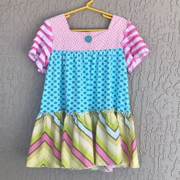 Cici & Ryann Girls Patchwork Print Tiered Cotton Dress 6X - Picture 5 of 9